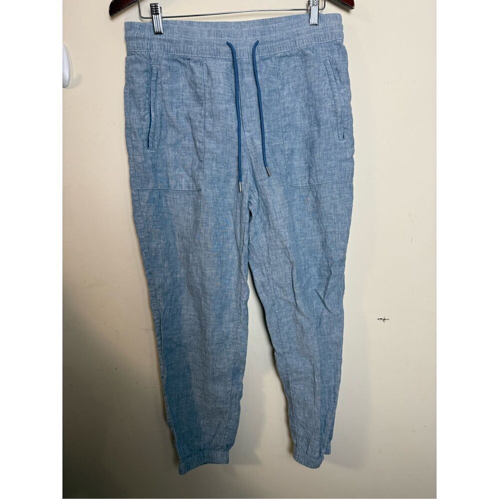 ATHLETA Cabo Linen Jogger Pants Womens Sz 10 Chambray Blue